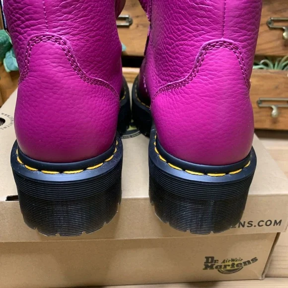 Dr. Martens ‘Devan Heart’ Magenta Milled Nappa Leather Platform Boots - Picture 4 of 9